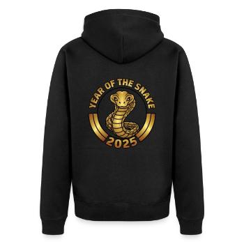 Chinesisches Jahr 2025 Jahr der Schlange - Unisex Premium Bio Zip Hoodie - Schwarz - Hinten - Nico (187cm)
