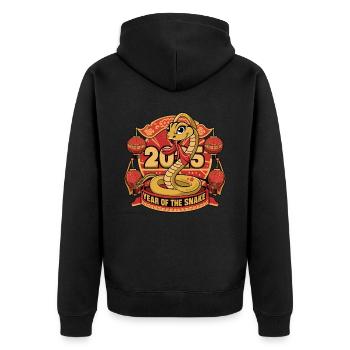 Chinesisches Jahr 2025 Jahr der Schlange - Unisex Premium Bio Zip Hoodie - Schwarz - Hinten - Nico (187cm)
