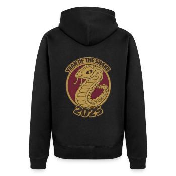 Chinesisches Jahr 2025 Jahr der Schlange - Unisex Premium Bio Zip Hoodie - Schwarz - Hinten - Nico (187cm)