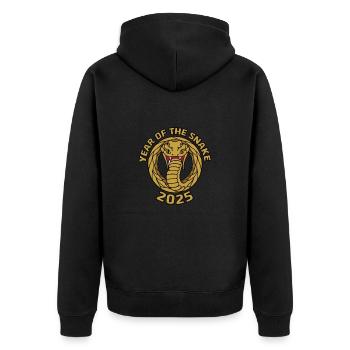 Chinesisches Jahr 2025 Jahr der Schlange - Unisex Premium Bio Zip Hoodie - Schwarz - Hinten - Nico (187cm)