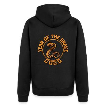 Chinesisches Jahr 2025 Jahr der Schlange - Unisex Premium Bio Zip Hoodie - Schwarz - Hinten - Nico (187cm)