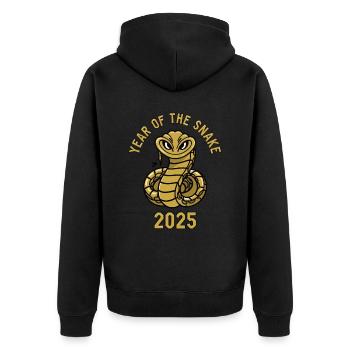Chinesisches Jahr 2025 Jahr der Schlange - Unisex Premium Bio Zip Hoodie - Schwarz - Hinten - Nico (187cm)