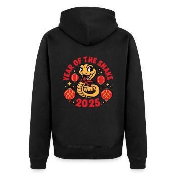 Chinesisches Jahr 2025 Jahr der Schlange - Unisex Premium Bio Zip Hoodie - Schwarz - Hinten - Nico (187cm)