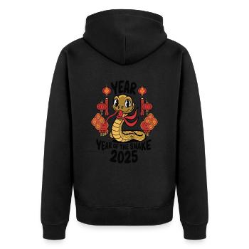 Chinesisches Jahr 2025 Jahr der Schlange - Unisex Premium Bio Zip Hoodie - Schwarz - Hinten - Nico (187cm)