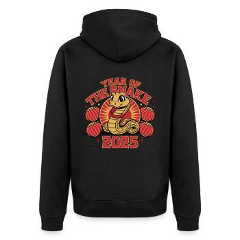 Chinesisches Jahr 2025 Jahr der Schlange - Unisex Premium Bio Zip Hoodie - Schwarz - Hinten - Nico (187cm)