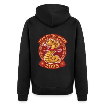 Chinesisches Jahr 2025 Jahr der Schlange - Unisex Premium Bio Zip Hoodie - Schwarz - Hinten - Nico (187cm)