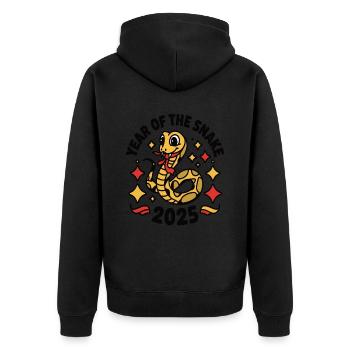 Chinesisches Jahr 2025 Jahr der Schlange - Unisex Premium Bio Zip Hoodie - Schwarz - Hinten - Nico (187cm)
