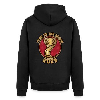 Chinesisches Jahr 2025 Jahr der Schlange - Unisex Premium Bio Zip Hoodie - Schwarz - Hinten - Nico (187cm)
