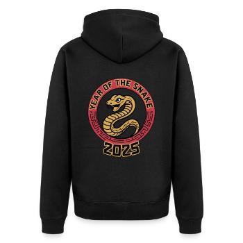 Chinesisches Jahr 2025 Jahr der Schlange - Unisex Premium Bio Zip Hoodie - Schwarz - Hinten - Nico (187cm)