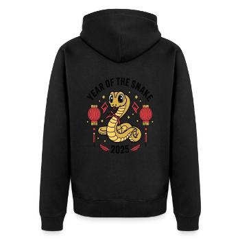 Chinesisches Jahr 2025 Jahr der Schlange - Unisex Premium Bio Zip Hoodie - Schwarz - Hinten - Nico (187cm)