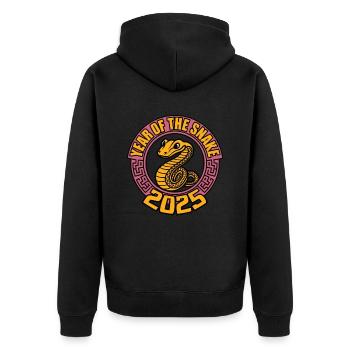 Chinesisches Jahr 2025 Jahr der Schlange - Unisex Premium Bio Zip Hoodie - Schwarz - Hinten - Nico (187cm)