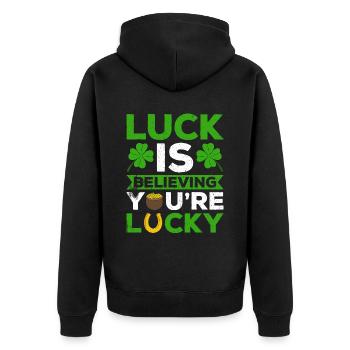 Happy St. Patrick's Day Kleeblätter - Unisex Premium Bio Zip Hoodie - Schwarz - Hinten - Nico (187cm)