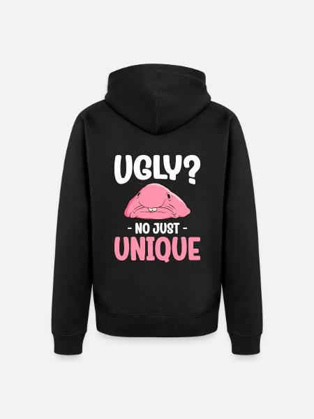Śmieszny Blobfish Śliczny Blobfish - Ekologiczna rozpinana bluza z kapturem Premium unisex - czarny