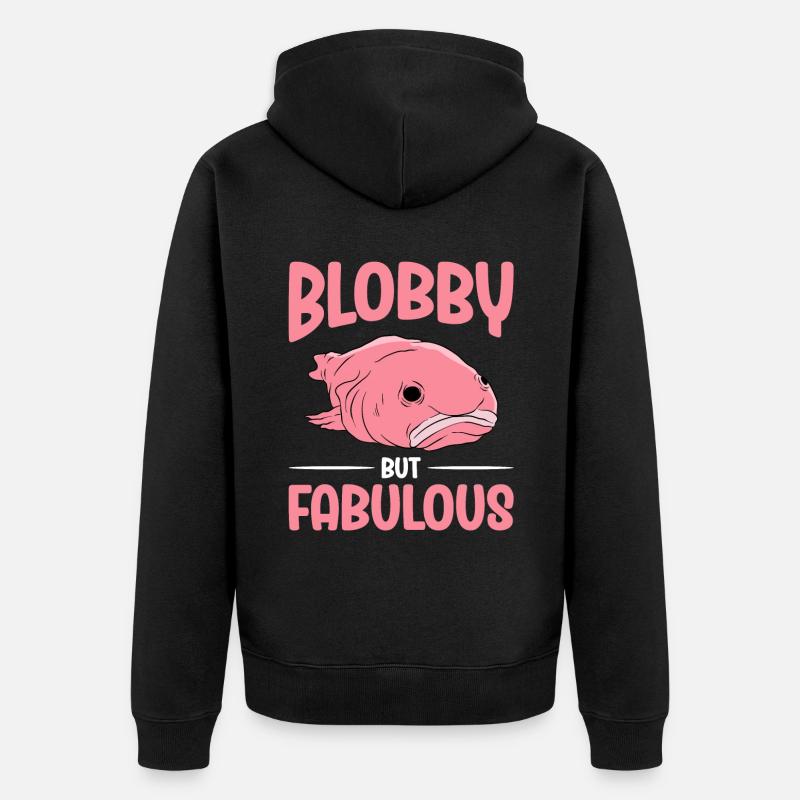 Drôle de poisson Blobfish mignon - Veste à capuche bio Premium Unisexe - noir