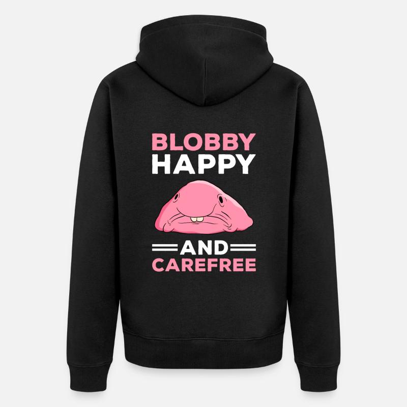 Drôle de poisson Blobfish mignon - Veste à capuche bio Premium Unisexe - noir