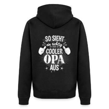 Opa Großvater Spruch - Unisex Premium Bio Zip Hoodie - Schwarz - Hinten - Nico (187cm)