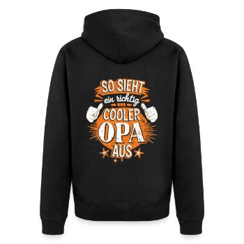 Opa Großvater Spruch - Unisex Premium Bio Zip Hoodie - Schwarz - Hinten - Nico (187cm)