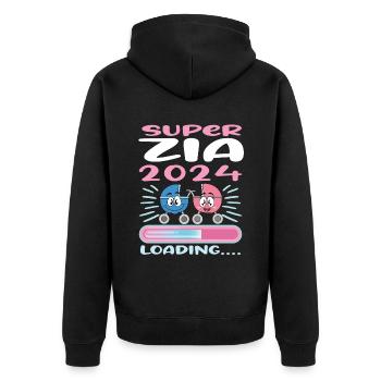 Zia 2024 Loading Tante 2024 - Unisex Premium Bio Zip Hoodie - Schwarz - Hinten - Nico (187cm)