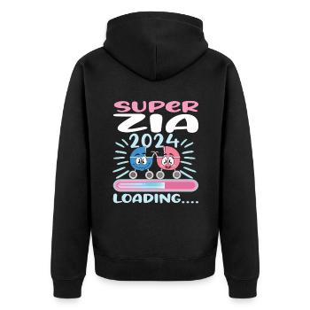 Zia 2024 Loading Tante 2024 - Unisex Premium Bio Zip Hoodie - Schwarz - Hinten - Nico (187cm)