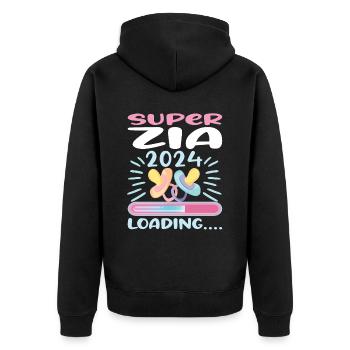 Zia 2024 Loading Tante 2024 - Unisex Premium Bio Zip Hoodie - Schwarz - Hinten - Nico (187cm)