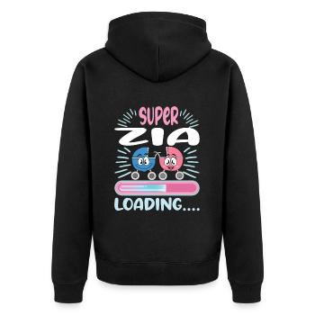 Zia 2024 Loading Tante 2024 - Unisex Premium Bio Zip Hoodie - Schwarz - Hinten - Nico (187cm)