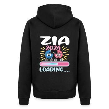 Zia 2024 Loading Tante 2024 - Unisex Premium Bio Zip Hoodie - Schwarz - Hinten - Nico (187cm)