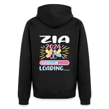 Zia 2024 Loading Tante 2024 - Unisex Premium Bio Zip Hoodie - Schwarz - Hinten - Nico (187cm)