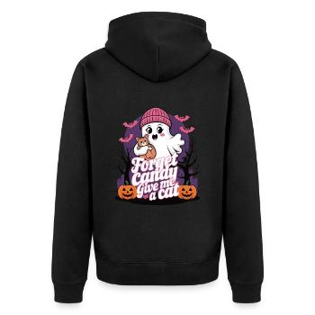 Halloween Cat Forget Candy Give Me A Cat - Unisex Premium Bio Zip Hoodie - Schwarz - Hinten - Nico (187cm)