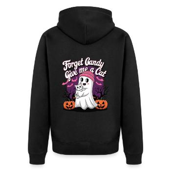 Halloween Cat Forget Candy Give Me A Cat - Unisex Premium Organic Zip Hoodie - black - Back - Nico (187cm)