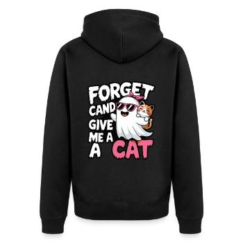 Halloween Cat Forget Candy Give Me A Cat - Unisex Premium Organic Zip Hoodie - black - Back - Nico (187cm)
