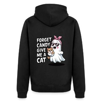 Halloween Cat Forget Candy Give Me A Cat - Unisex Premium Organic Zip Hoodie - black - Back - Nico (187cm)