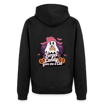 Halloween Cat Forget Candy Give Me A Cat - Unisex Premium Organic Zip Hoodie - black - Back - Nico (187cm)