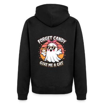 Halloween Cat Forget Candy Give Me A Cat - Unisex Premium Organic Zip Hoodie - black - Back - Nico (187cm)