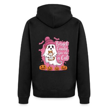 Halloween Cat Forget Candy Give Me A Cat - Unisex Premium Organic Zip Hoodie - black - Back - Nico (187cm)