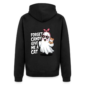 Halloween Cat Forget Candy Give Me A Cat - Unisex Premium Organic Zip Hoodie - black - Back - Nico (187cm)