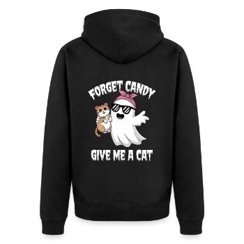 Halloween Cat Forget Candy Give Me A Cat - Unisex Premium Bio Zip Hoodie - Schwarz - Hinten - Nico (187cm)