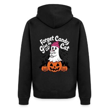 Halloween Cat Forget Candy Give Me A Cat - Unisex Premium Organic Zip Hoodie - black - Back - Nico (187cm)