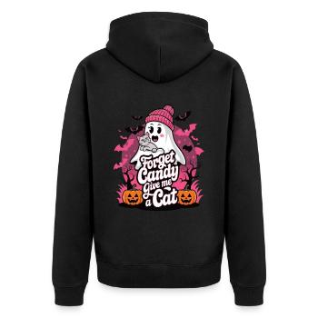Halloween Cat Forget Candy Give Me A Cat - Unisex Premium Organic Zip Hoodie - black - Back - Nico (187cm)