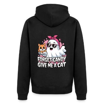 Halloween Cat Forget Candy Give Me A Cat - Unisex Premium Organic Zip Hoodie - black - Back - Nico (187cm)