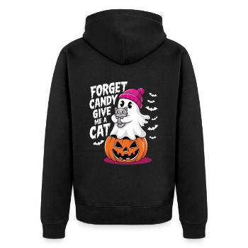 Halloween Cat Forget Candy Give Me A Cat - Unisex Premium Organic Zip Hoodie - black - Back - Nico (187cm)