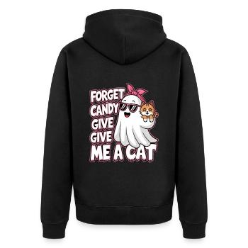 Halloween Cat Forget Candy Give Me A Cat - Unisex Premium Organic Zip Hoodie - black - Back - Nico (187cm)