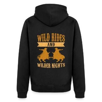 Rodeo Outfit Bullen Reiten - Unisex Premium Bio Zip Hoodie - Schwarz - Hinten - Nico (187cm)