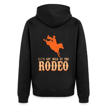 Rodeo Outfit Bullen Reiten - Unisex Premium Bio Zip Hoodie - Schwarz - Hinten - Nico (187cm)