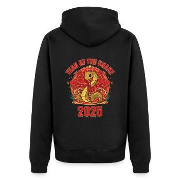 Chinesisches Jahr 2025 Jahr der Schlange - Unisex Premium Bio Zip Hoodie - Schwarz - Hinten - Nico (187cm)