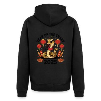 Chinesisches Jahr 2025 Jahr der Schlange - Unisex Premium Bio Zip Hoodie - Schwarz - Hinten - Nico (187cm)