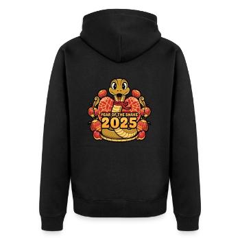 Chinesisches Jahr 2025 Jahr der Schlange - Unisex Premium Bio Zip Hoodie - Schwarz - Hinten - Nico (187cm)