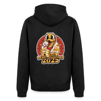 Chinesisches Jahr 2025 Jahr der Schlange - Unisex Premium Bio Zip Hoodie - Schwarz - Hinten - Nico (187cm)