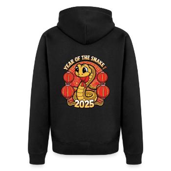 Chinesisches Jahr 2025 Jahr der Schlange - Unisex Premium Bio Zip Hoodie - Schwarz - Hinten - Nico (187cm)