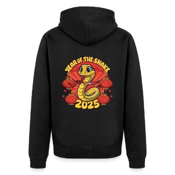 Chinesisches Jahr 2025 Jahr der Schlange - Unisex Premium Bio Zip Hoodie - Schwarz - Hinten - Nico (187cm)