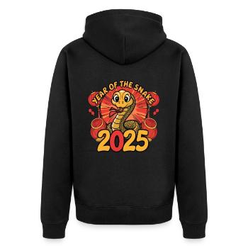 Chinesisches Jahr 2025 Jahr der Schlange - Unisex Premium Bio Zip Hoodie - Schwarz - Hinten - Nico (187cm)